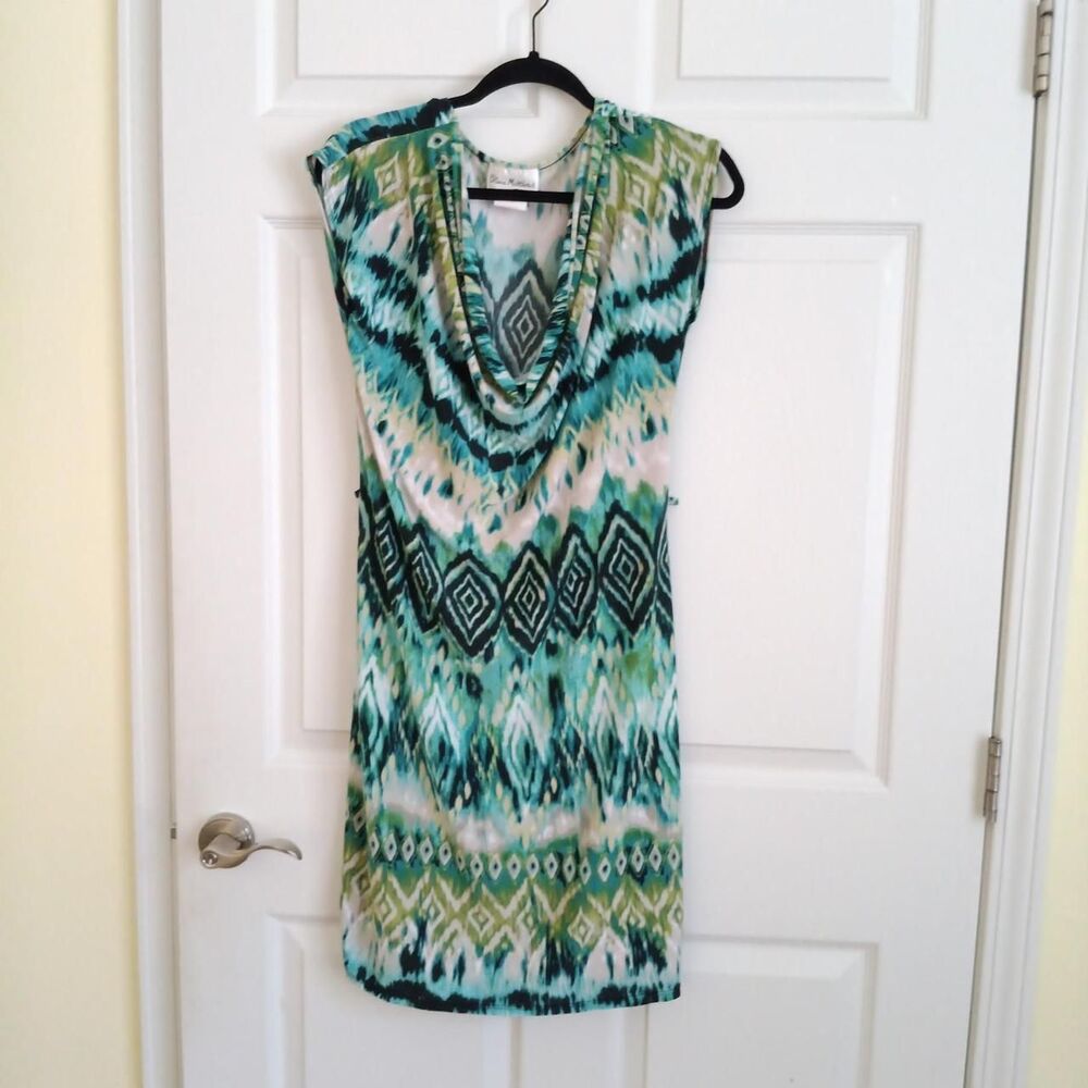 Olivia Matthews Geometric Ikat Cowl Neck Mini Dress Size L